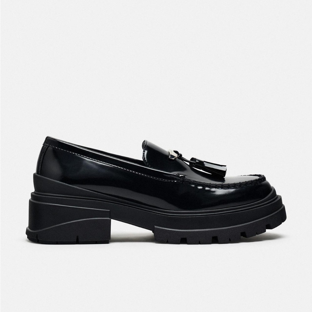 Zara black patent loafers